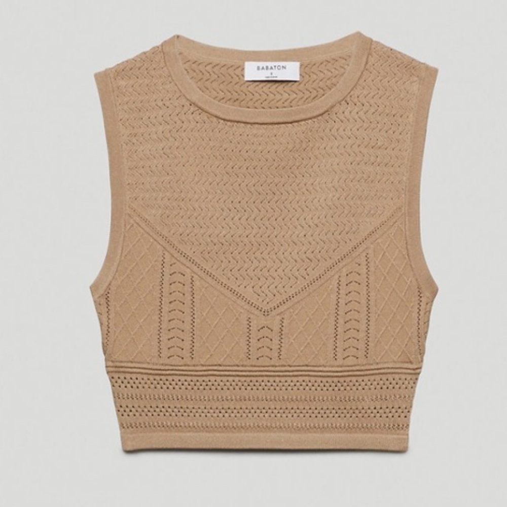 Babaton Beige Knit Crop Tank